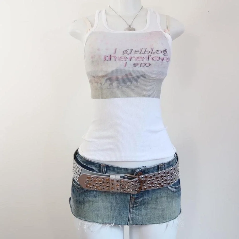 y2k i girlblog therefore i am graphic ribbed tank top fitted cami - Picture 3 of 8